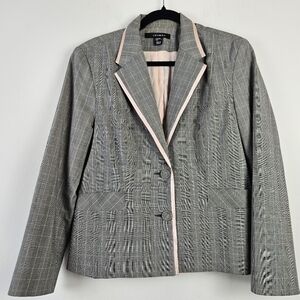 LOUBEN Canada fitted Lined Plaid Blush Pink Trim Blazer Size 6